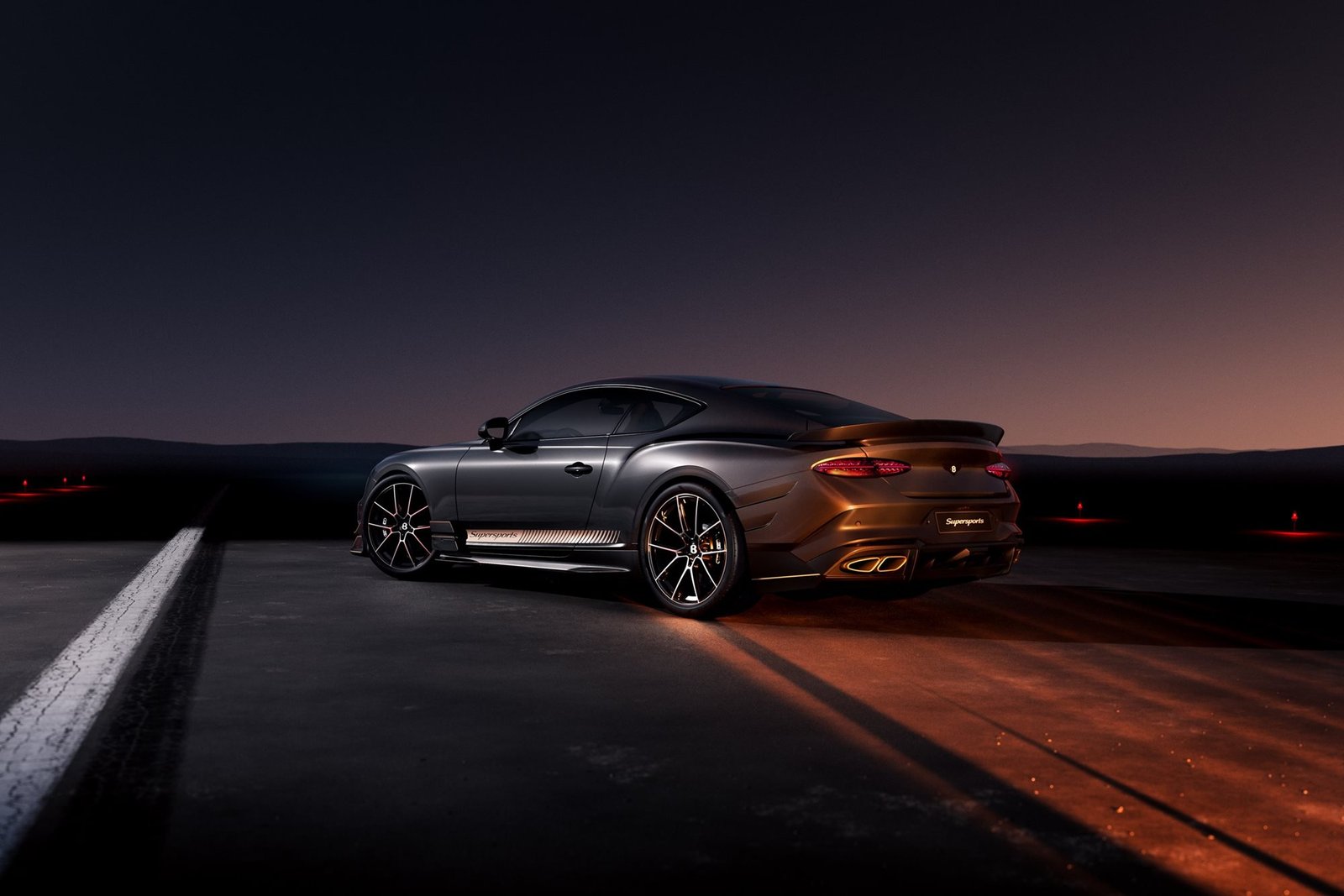 Rear three-quarter view of the Bentley Supersports