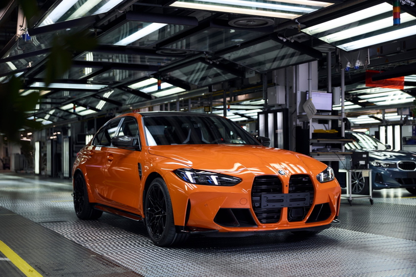BMW M3 in Fire Orange III, the one-millionth BMW M vehicle, at Plant Munich