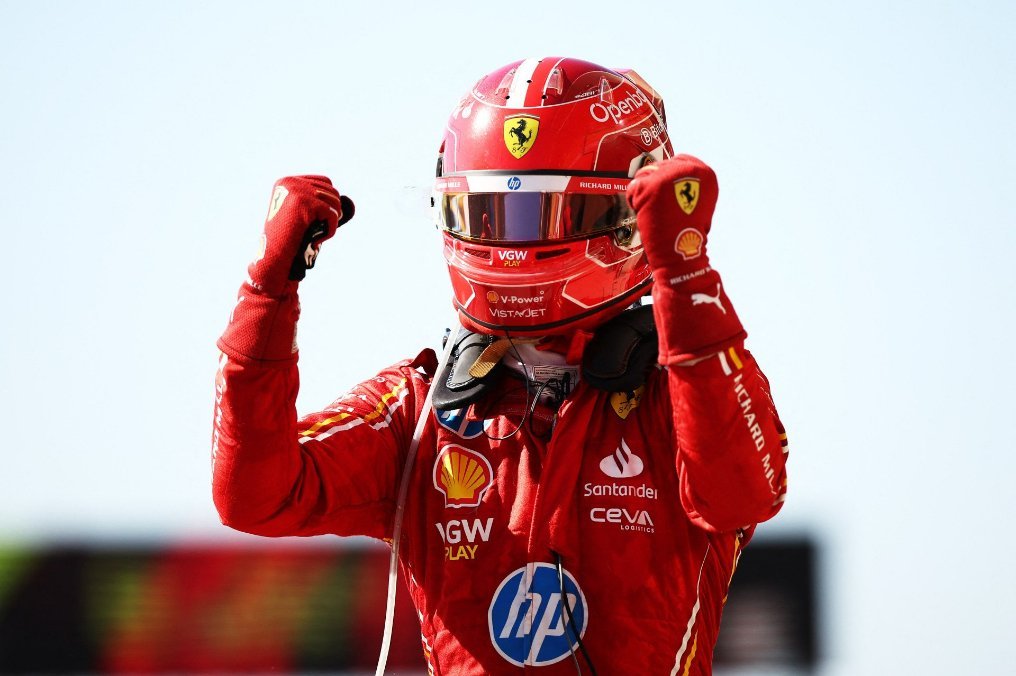 Charles Leclerc in the Ferrari garage