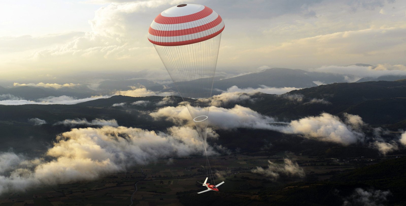 Rendering of the Cirrus Airframe Parachute System deployed on the G3 Vision Jet