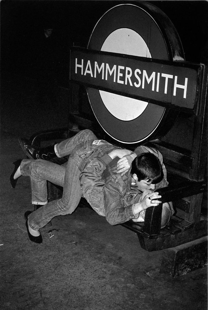 A couple kissing on a night out, from Derek Ridgers' Hello, I Love You