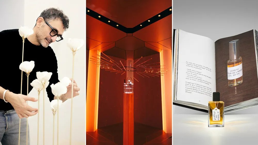 Francis Kurkdjian and works associated with the 2025 exhibition. Archive image.