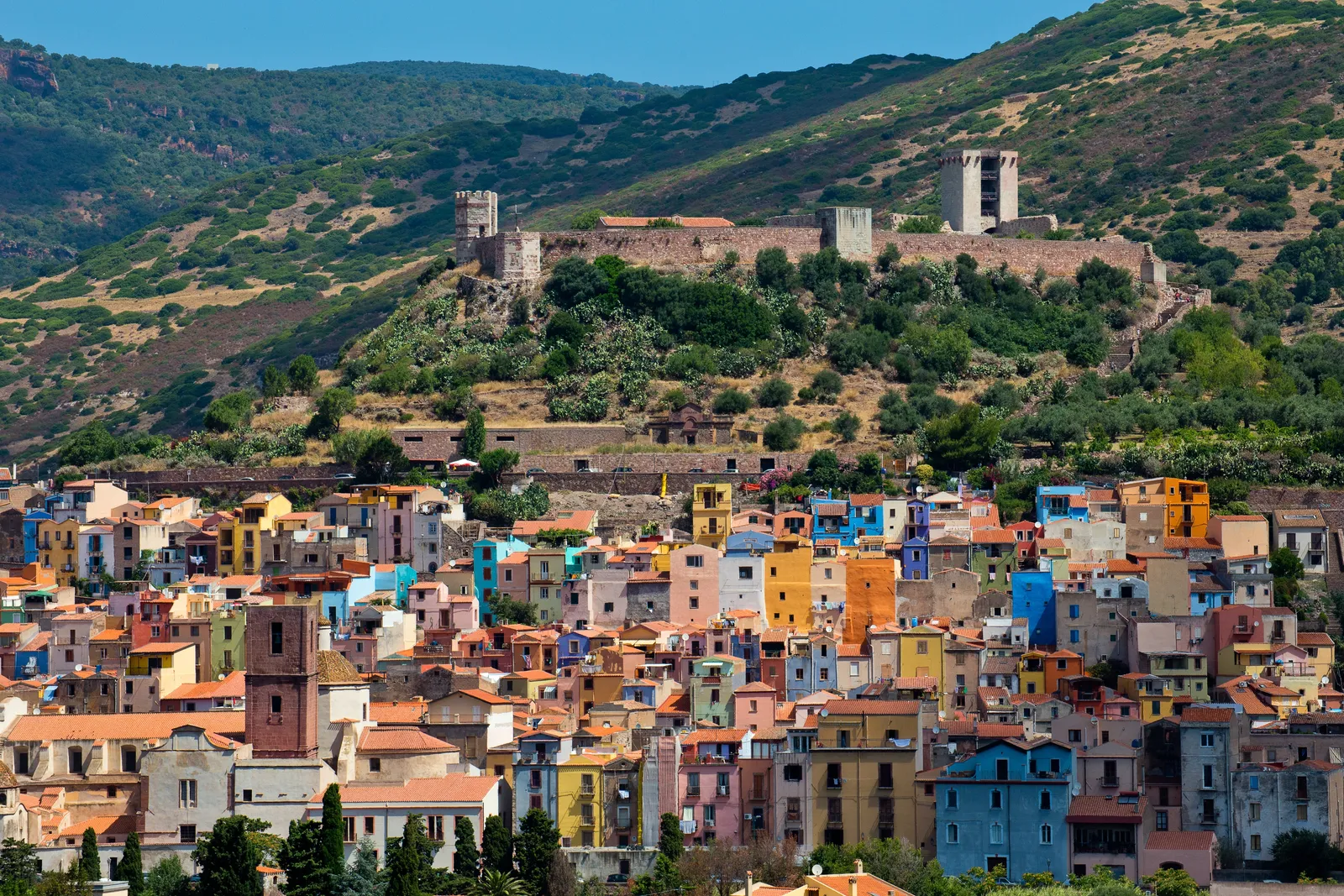 Bosa and the River Temo, Sardinia. Archive image.