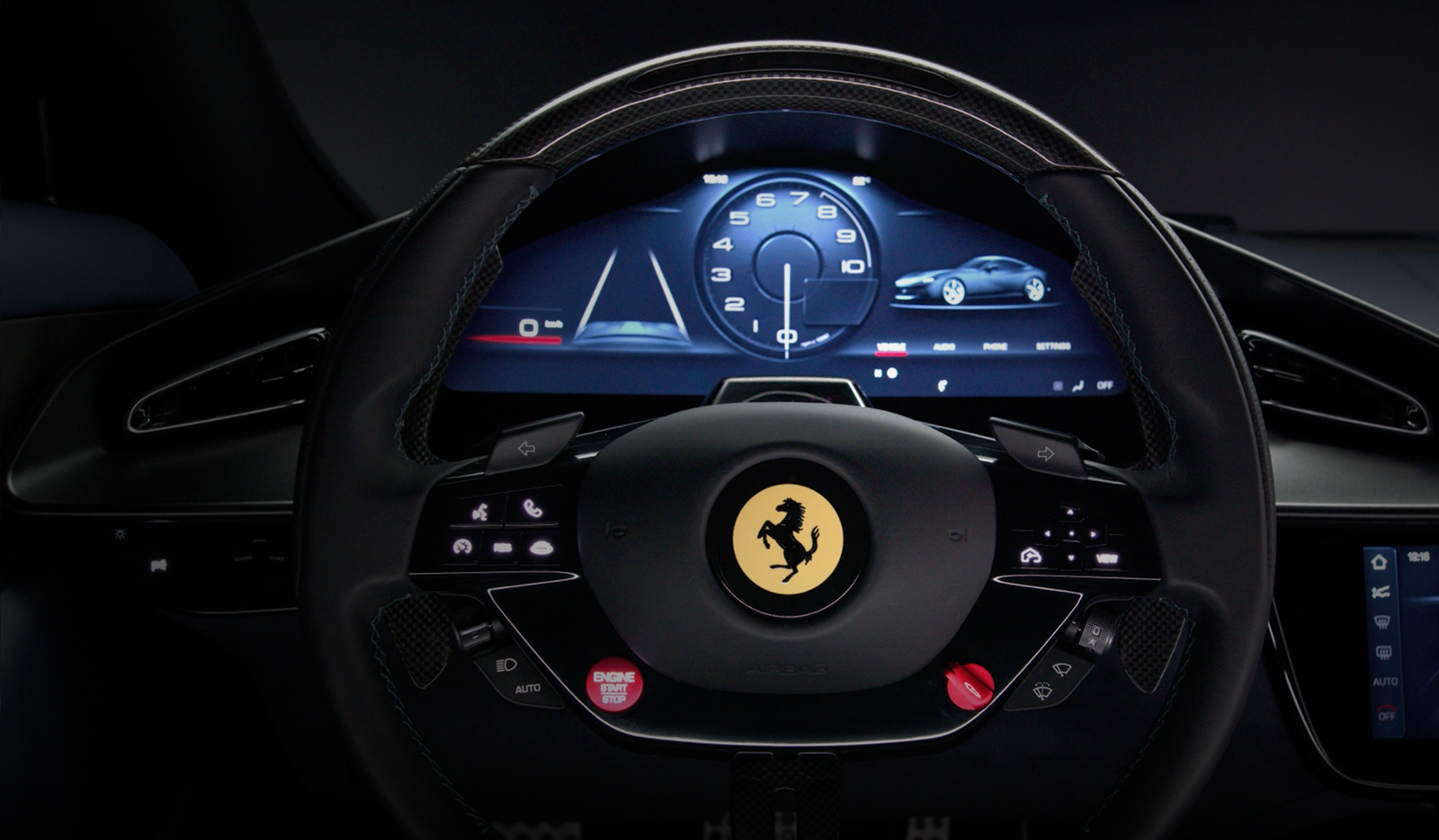 The Ferrari Amalfi steering wheel and instrument display