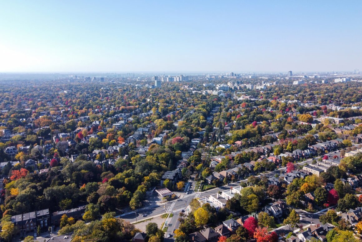 Tree-lined residential street in Forest Hill, Toronto, in autumn