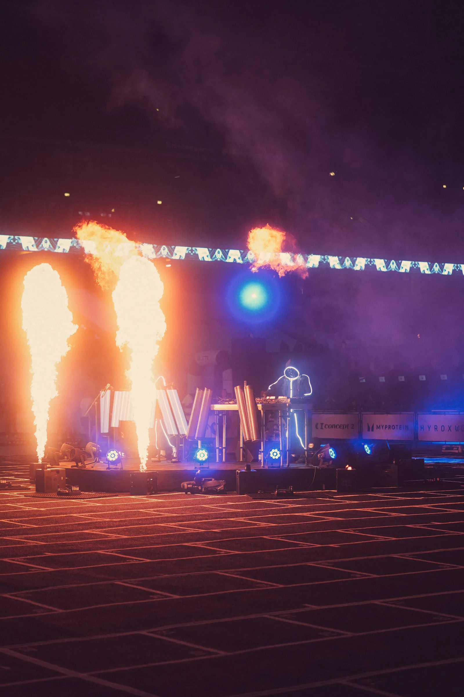 Flames and crowds at the opening ceremony of the HYROX World Championships