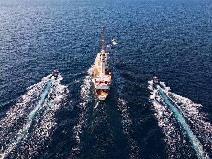 The 1906 yacht Kalizma under way in Boka Bay, Montenegro