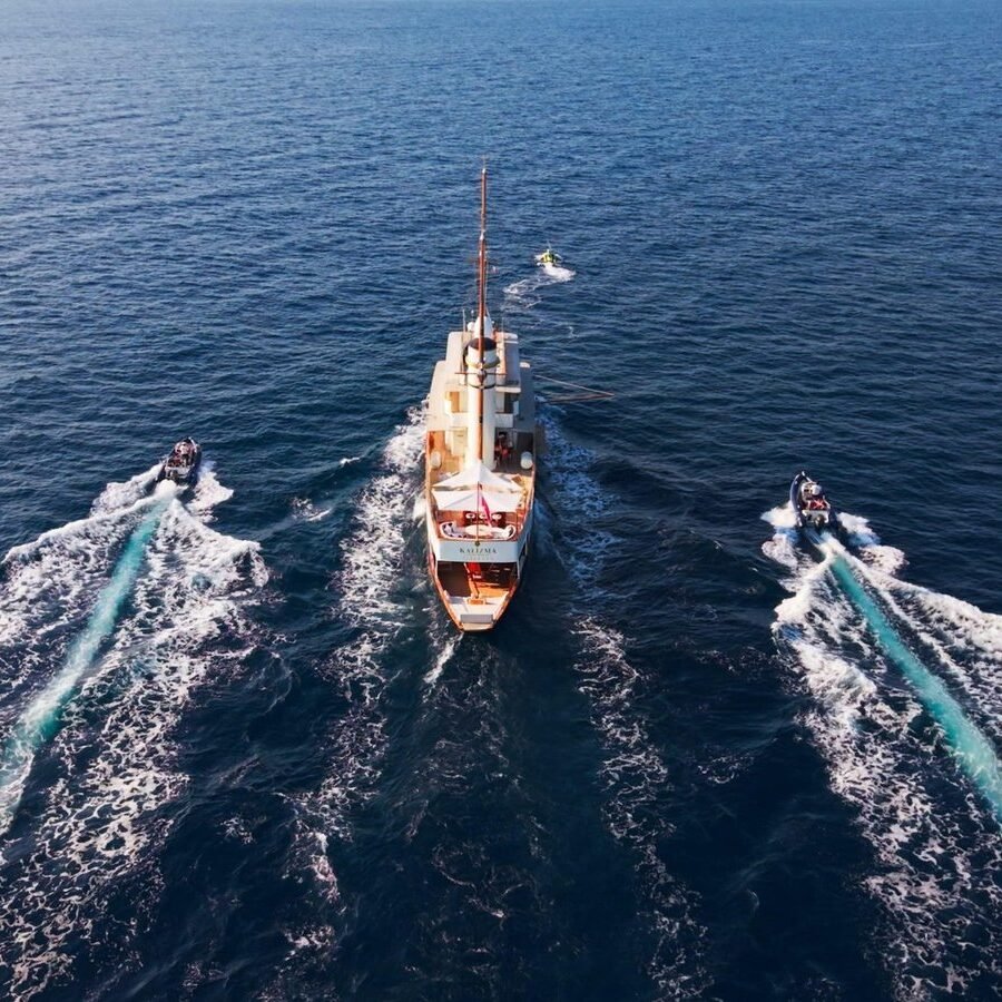 The 1906 yacht Kalizma under way in Boka Bay, Montenegro
