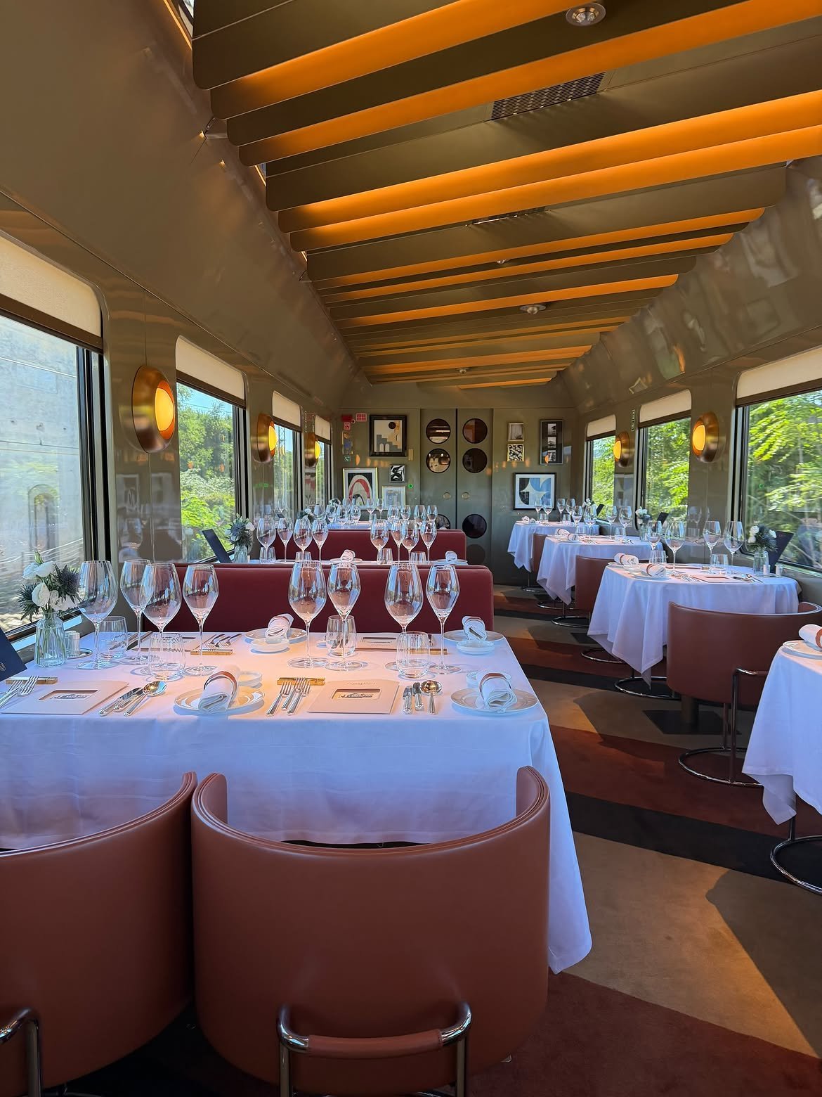 The restaurant car of the La Dolce Vita Orient Express