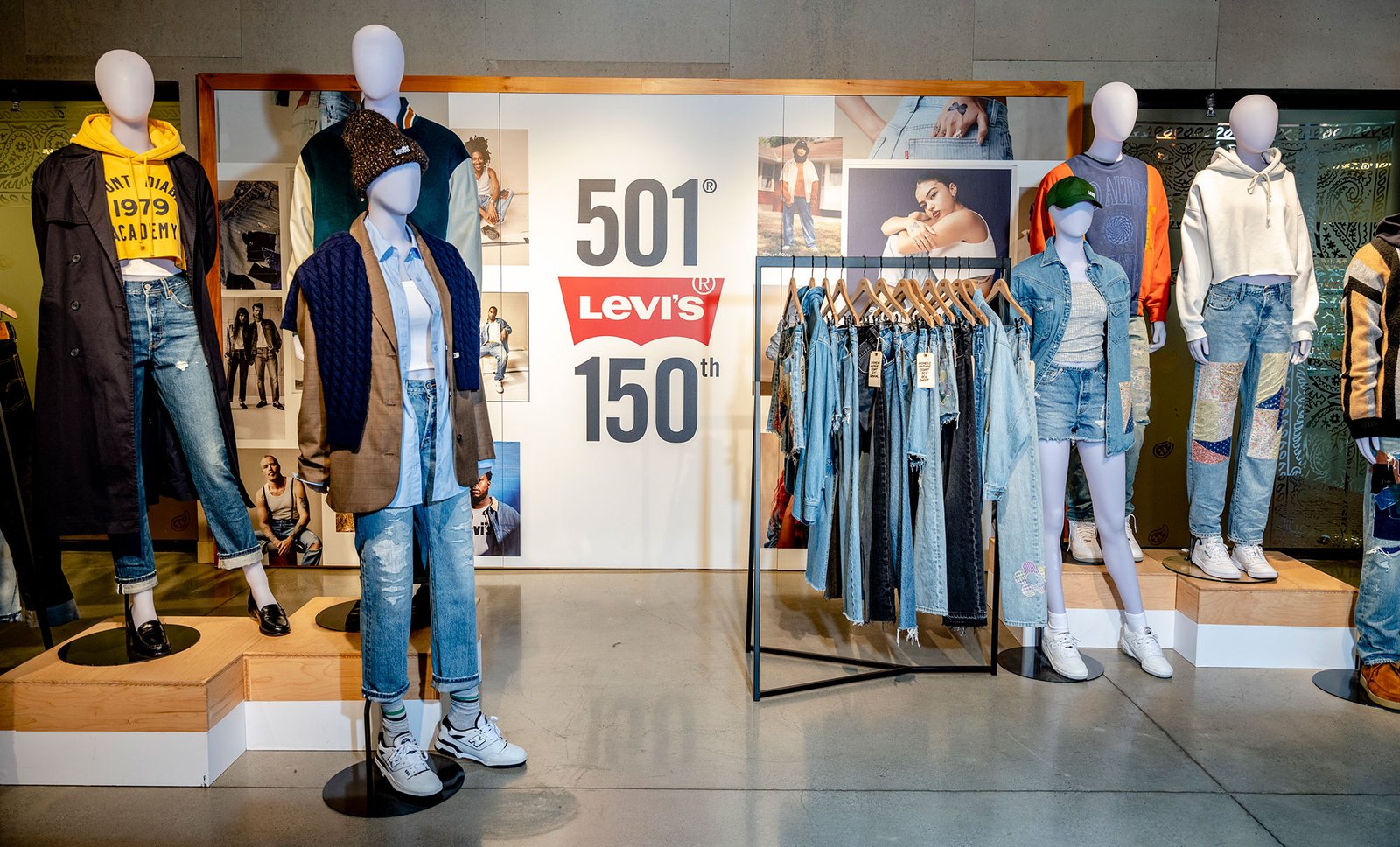 A Levi's store display celebrating the 150th anniversary of the 501