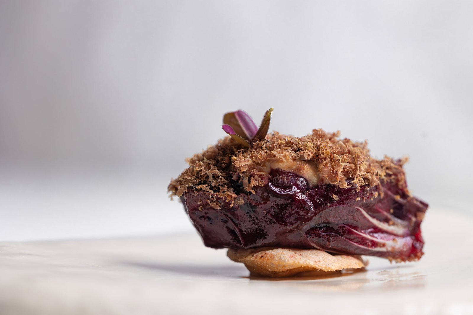 Beetroot, duck heart, cocoa nibs and radicchio at Maní, São Paulo.