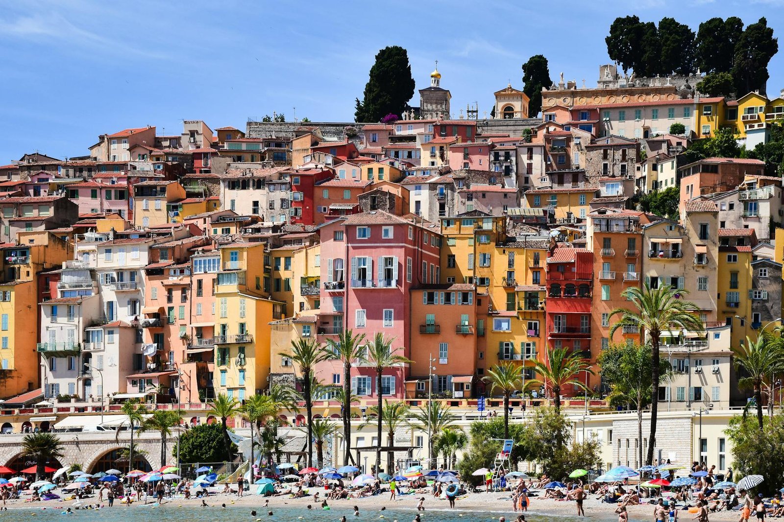 The coloured houses of Menton above the Mediterranean on the French Riviera