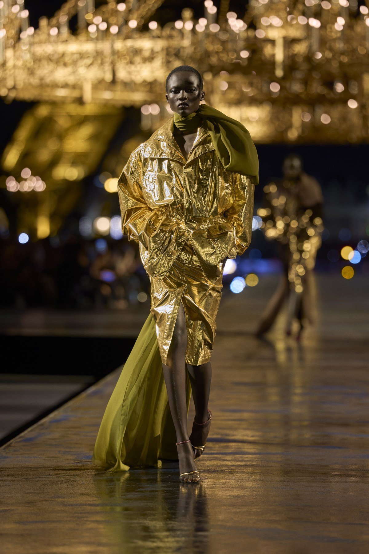 Gold look at the Saint Laurent Spring/Summer 2027 show, Trocadéro, Paris