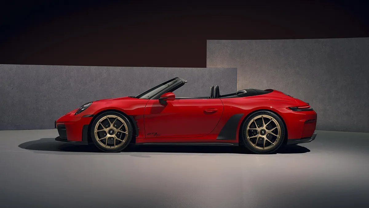Porsche 911 GT3 S/C in profile, soft top stowed