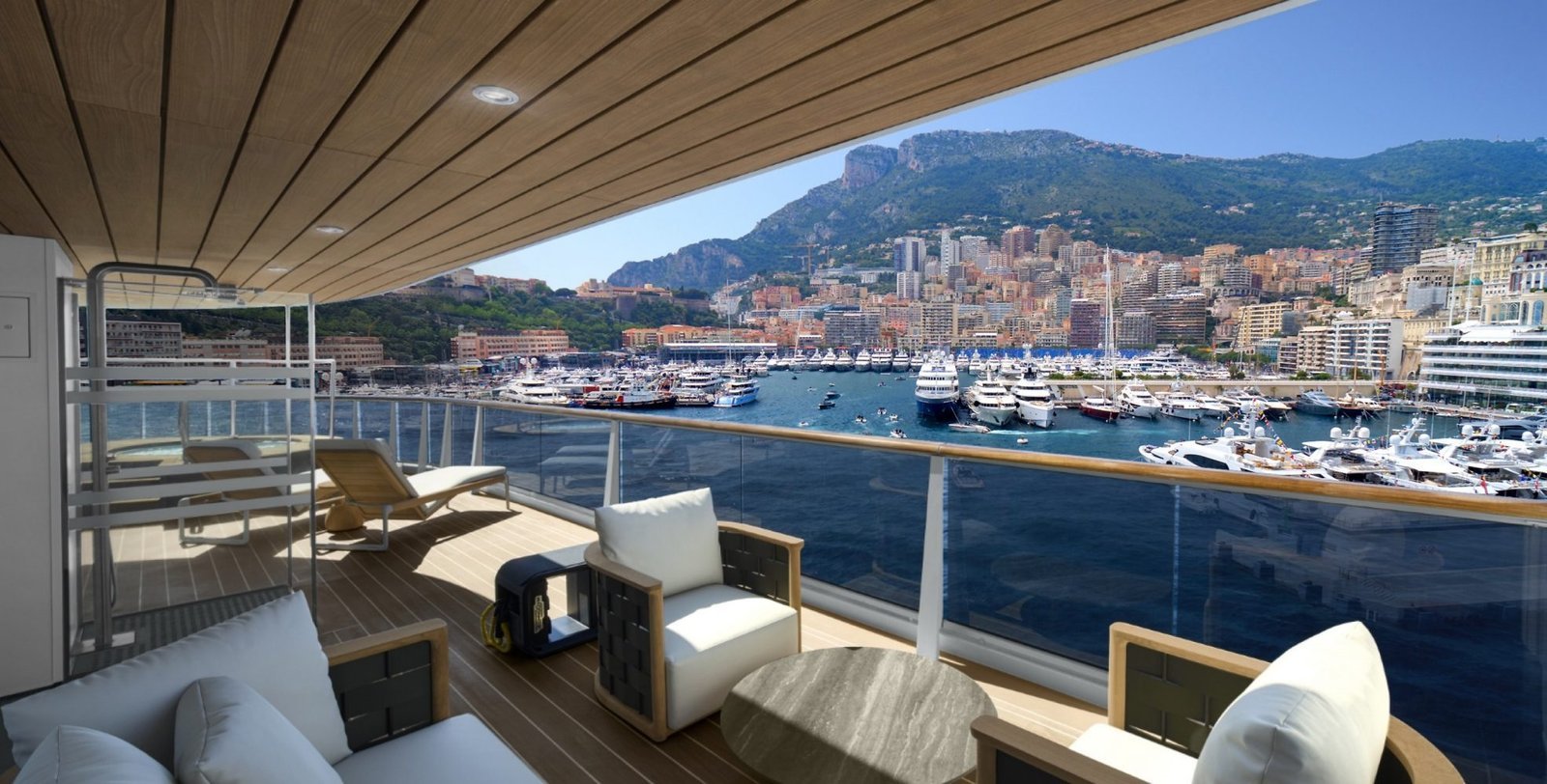 View over Port Hercule from a ship's balcony