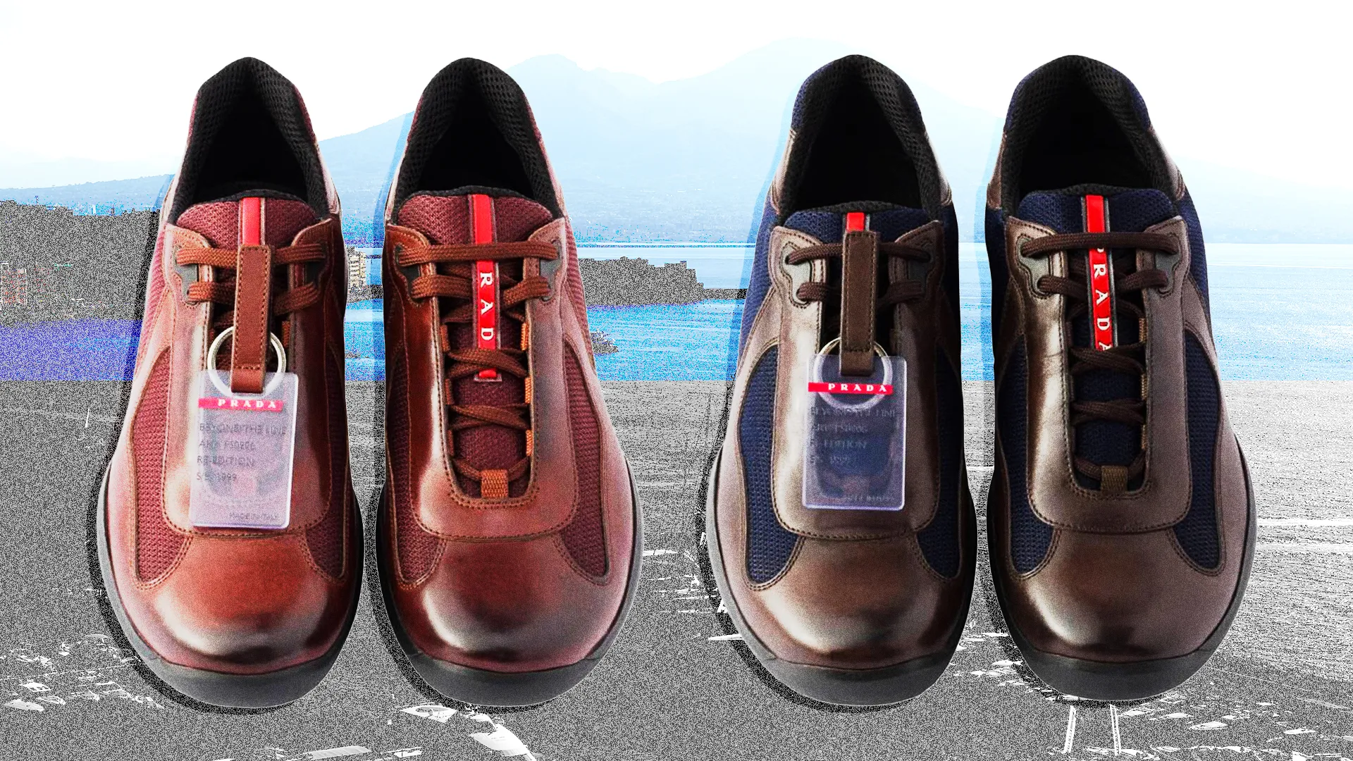 Prada America's Cup sneakers in Teak/Blue and Cacao/Bordeaux