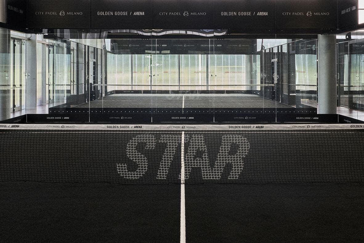 Indoor padel court at the Golden Goose Arena in Milan