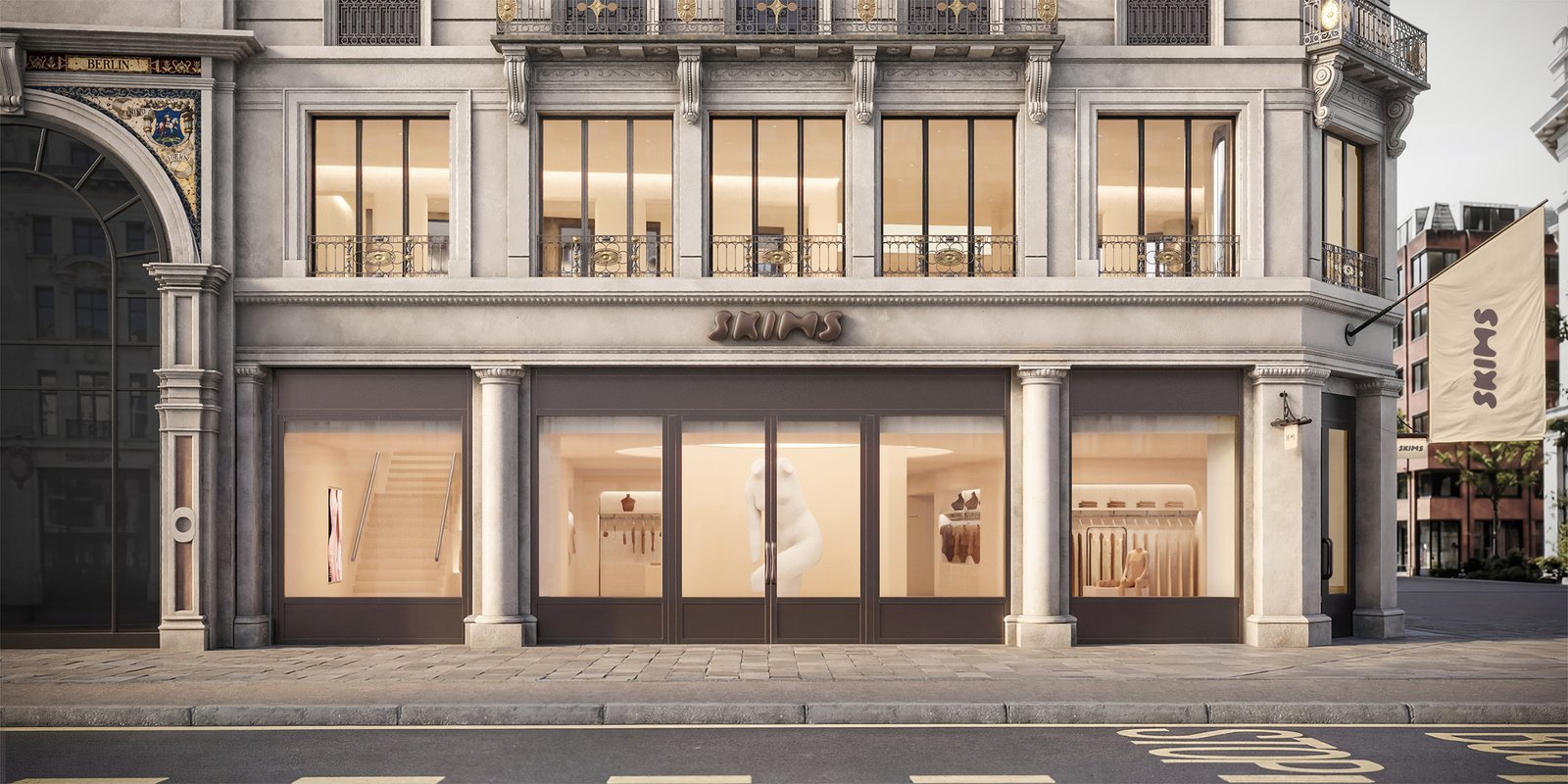 Facade and window of the Skims store on Regent Street, London