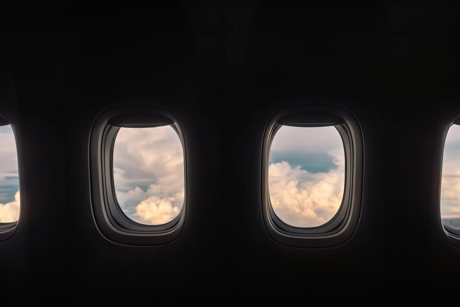 View through an aircraft window during a long-haul flight
