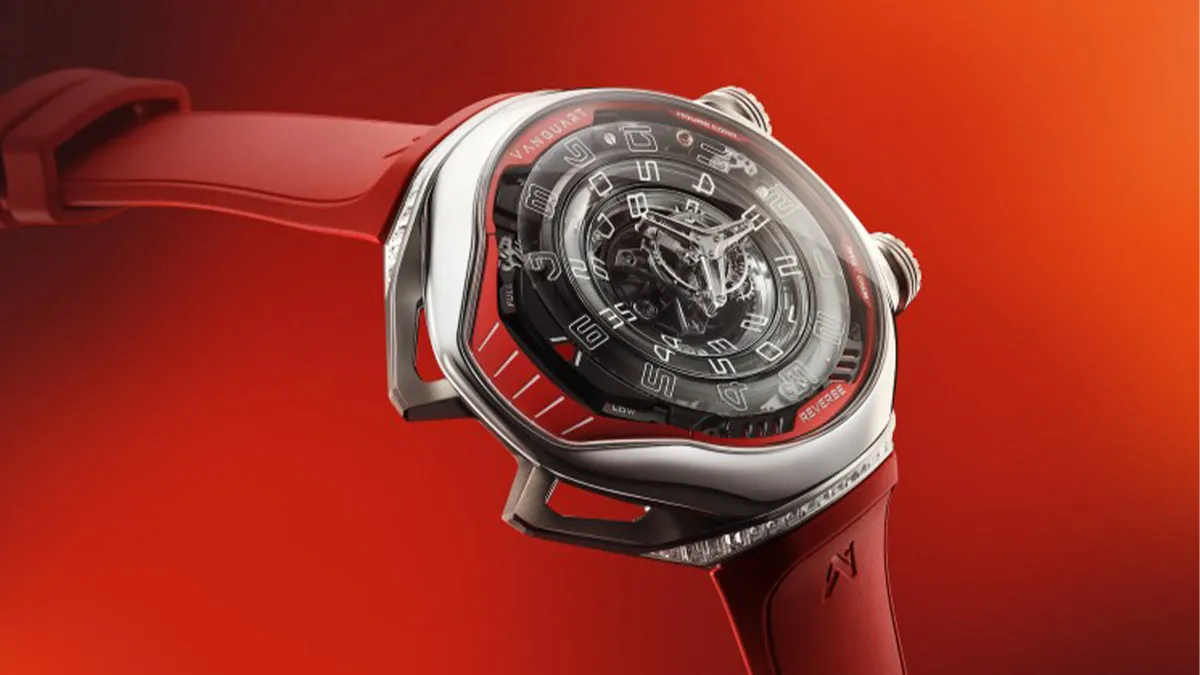 Vanguart Black Hole Tourbillon on a red background