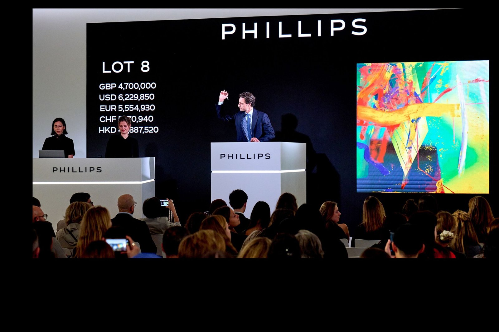 The saleroom at Phillips, Berkeley Square, during the Modern & Contemporary Art Evening Sale on 15 October 2026